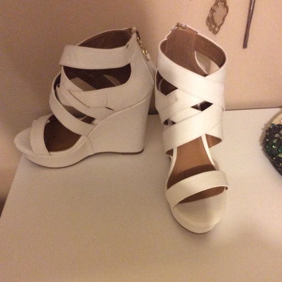 Shoes - White strapped wedges